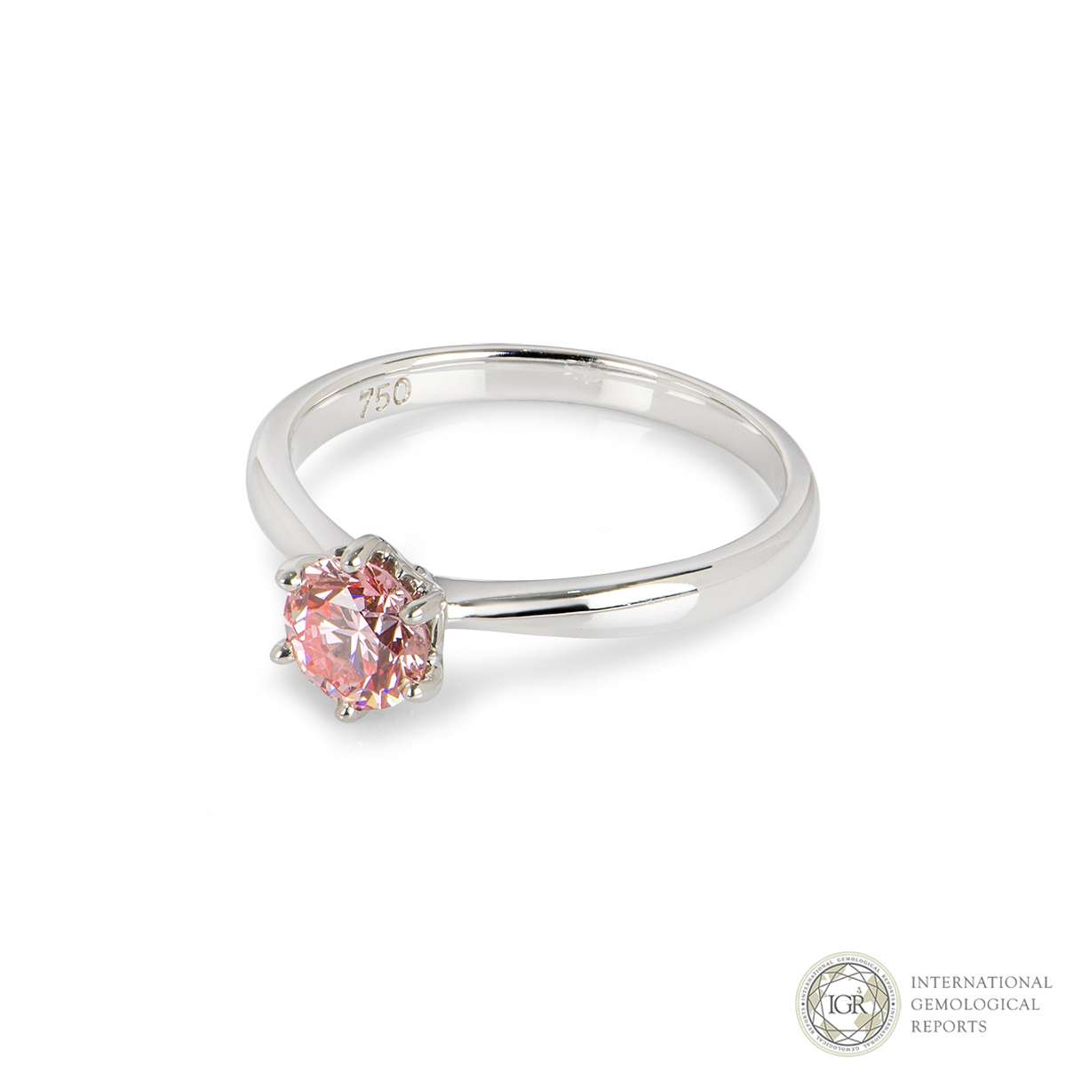 White Gold Fancy Intense Enhanced Pink Diamond Ring 0.66ct